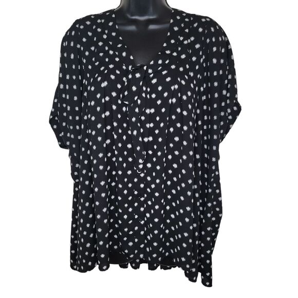 Roaman's black & white pleated polka-dot blouse top size 24W - Picture 1 of 7